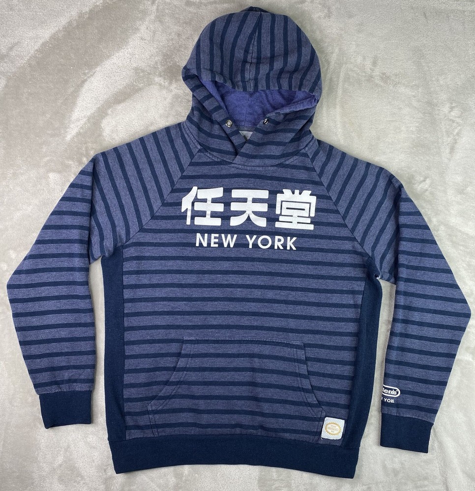 Nintendo World New York Sz LARGE Striped Hoodie Sweatshirt Mario