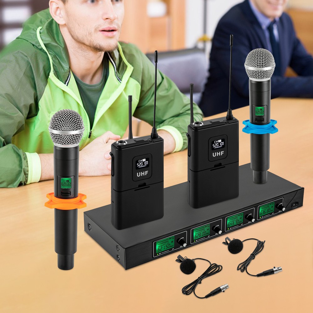6-8 Hour 4-Channel Wireless Microphone System for Conference Events