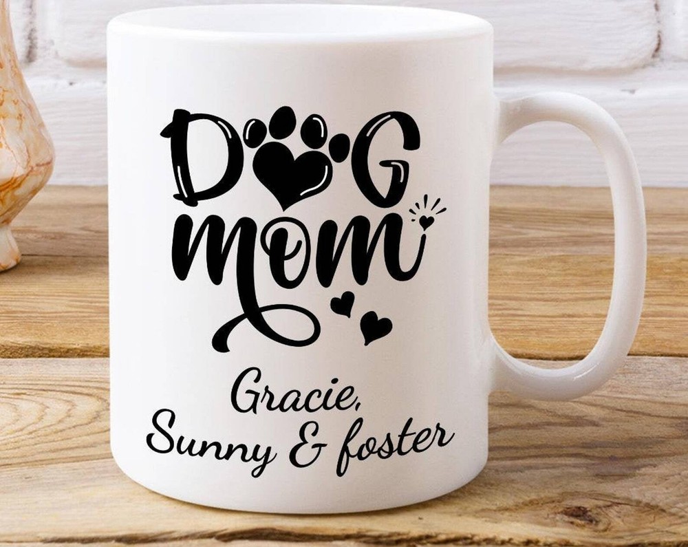 Personalized Gift For Dog Mom Custom Names Cute Coffee Mug Birthday Christmas