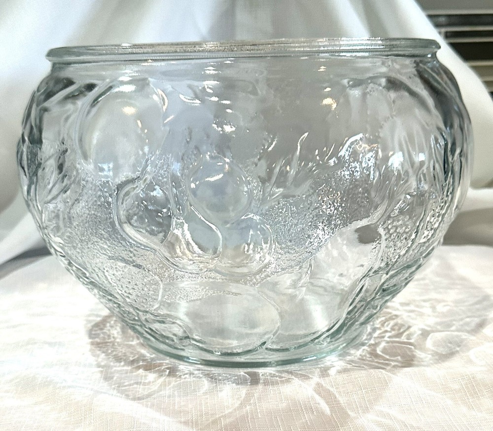 Vintage 3D Fruit Design Glass Punch Bowl with Stand  