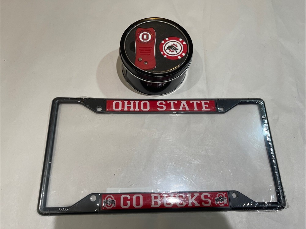 OHIO STATE Buckeyes Golf Switchblade Divot Tool & Ball Marker + License Frame