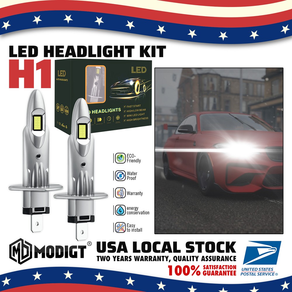 Super Bright 6000K H1 LED Headlight Bulbs High/Low Beam Easy Plug & Play Upgrade