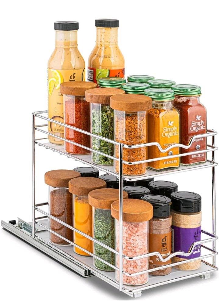Double Spice Rack Organizer for Cabinet 6.5x10x9.1 Inches Space-Saving Storage-image