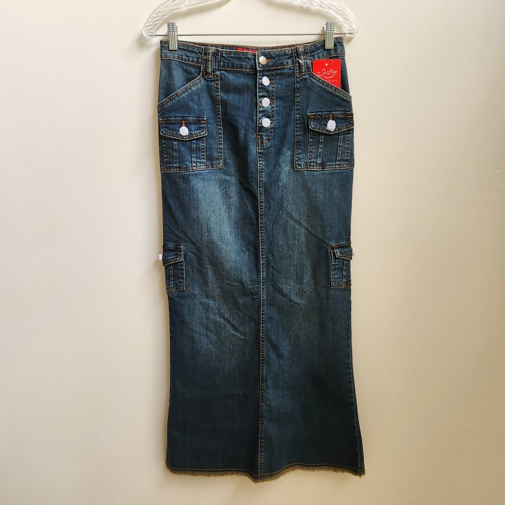 Style J Skirt Women's 26 US 6 Small Blue Denim Jean Button Retro Y2K Boho Chic