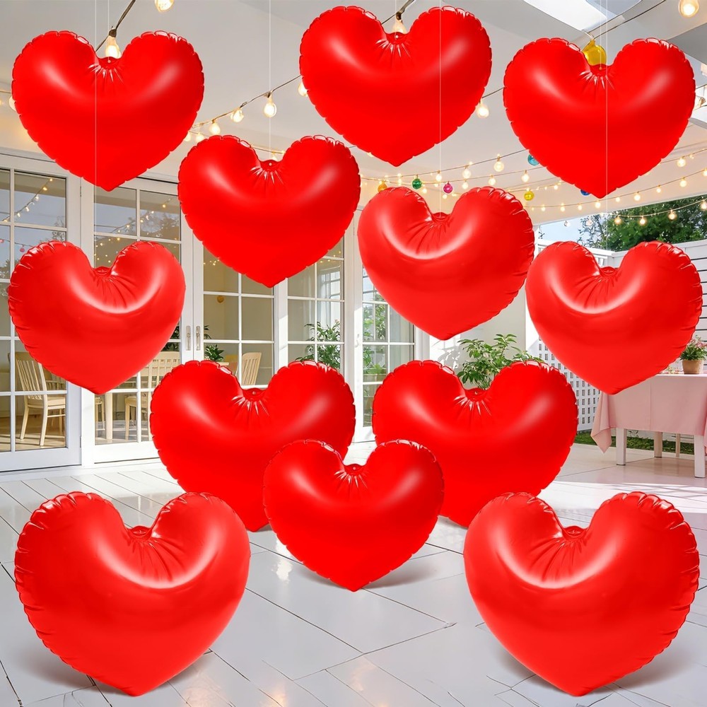 PYURTHITY 12 Pcs 16'' and 24'' Giant Valentine's Day Inflatable Heart red
