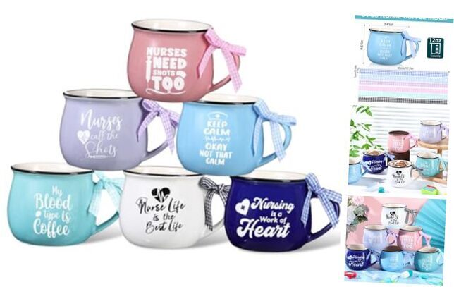 6 Pieces Christmas Nurse Coffee Mugs 12 oz Ceramic Nurse Cups Inspirational