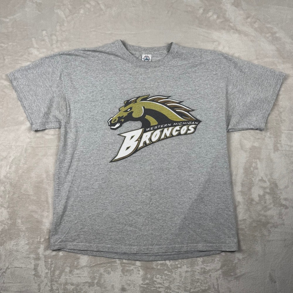 Vintage Y2K Western Michigan University Broncos T Shirt XL Gray Detla Tag
