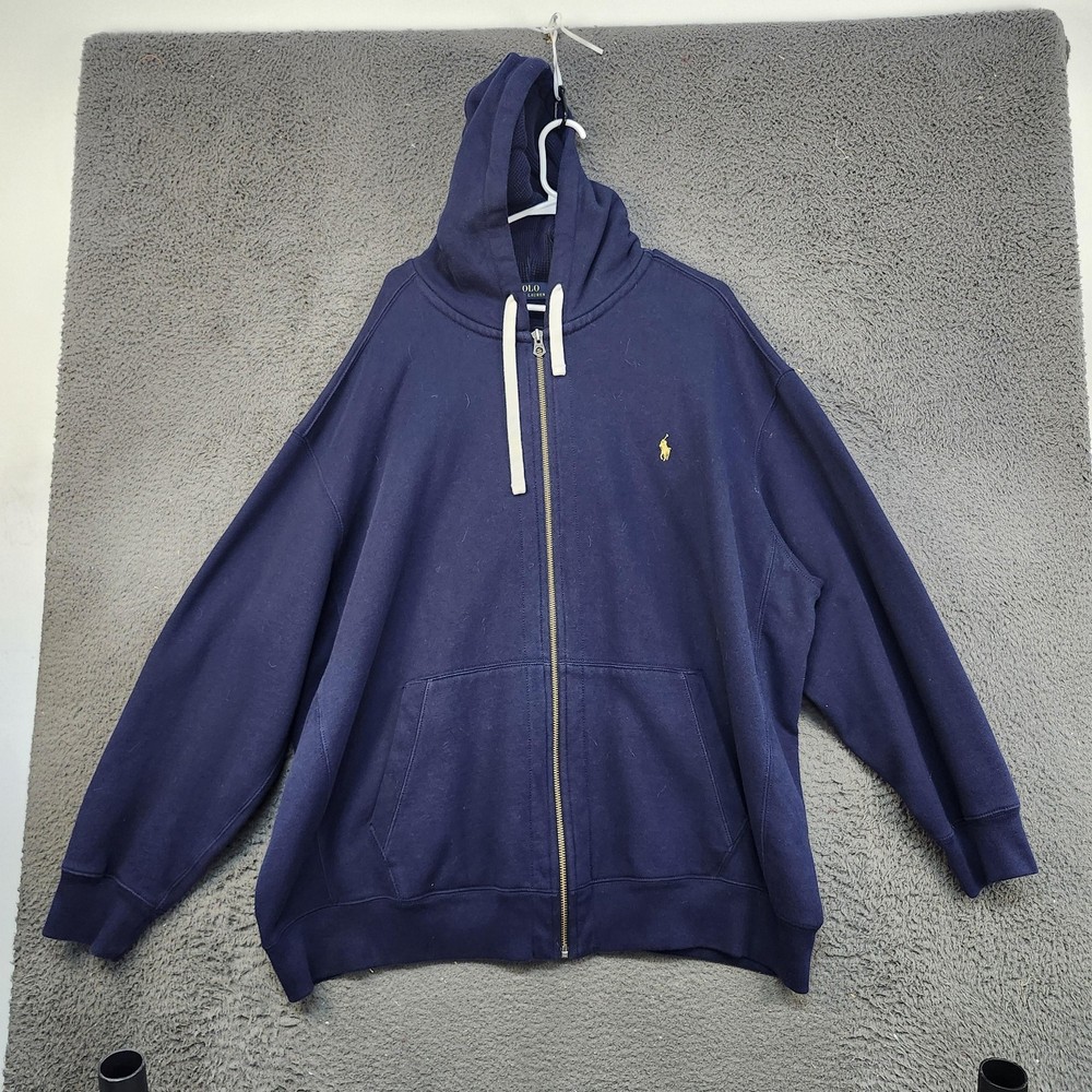 Polo Ralph Lauren Hoodie Mens 4XB Navy Blue Full Zip Sweatshirt Big Tall Logo