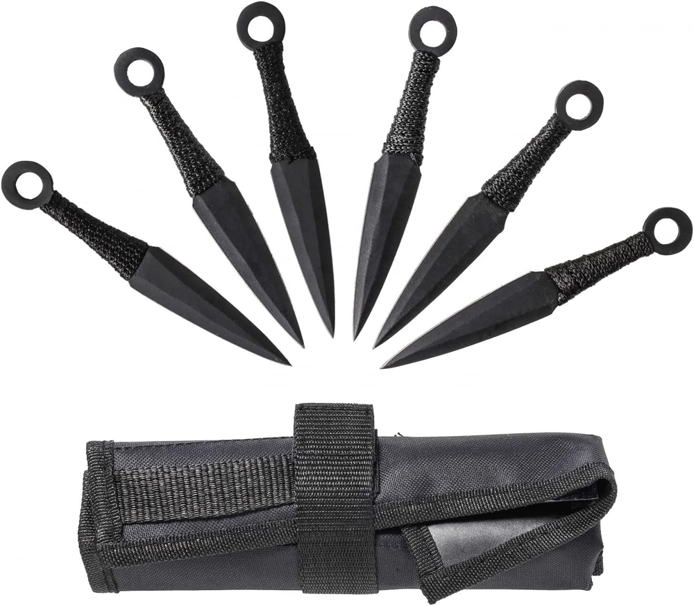 Juego de 6 cuchillos de lanzamiento de artes marciales Ninja Kunai con funda de estuche - negros