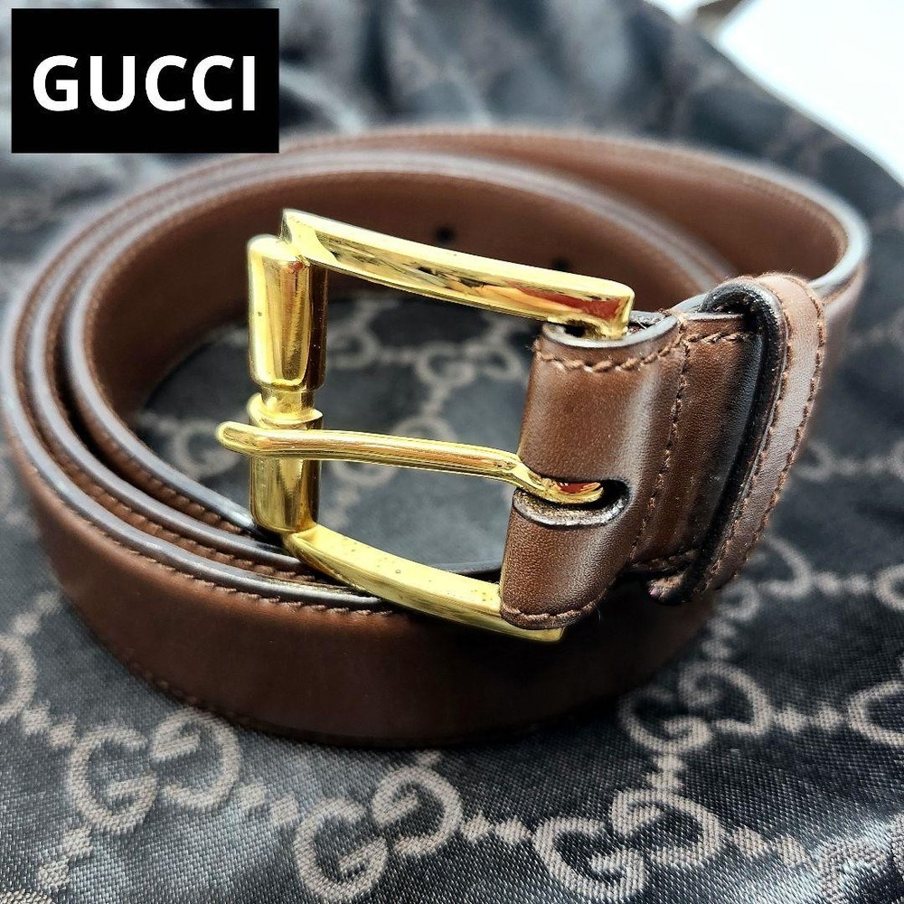 GUCCI buckle belt Leather hardware Brown Used Authentic Made in Italy