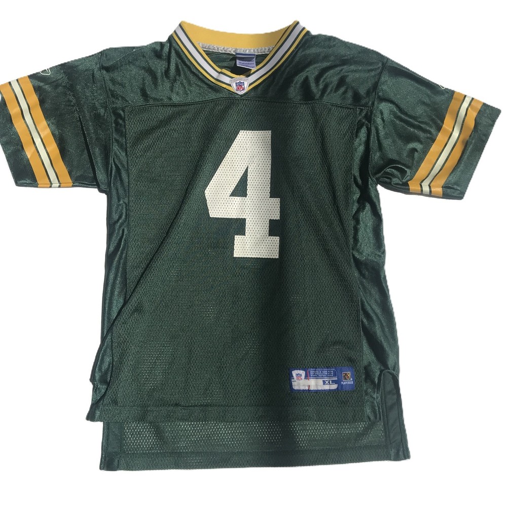 Green Bay Packers Brett Favre #4 Jersey Vintage Reebok Youth Sz L Green Home NFL