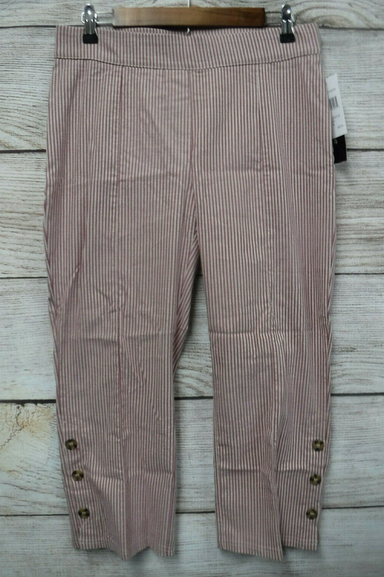 Linda Matthews Pants Womens Size Small Red Striped Linen Blend Ankle Pants New
