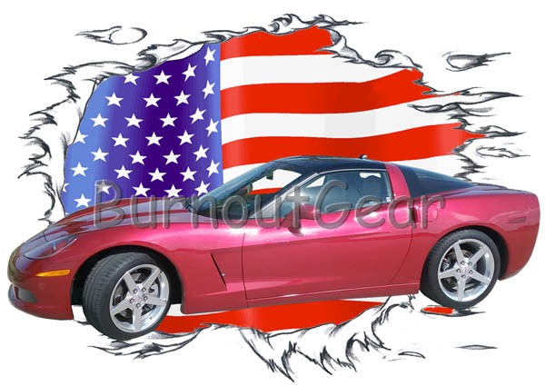 2005 Red Chevy Corvette Custom Hot Rod USAT T-Shirt 05 Muscle Car Tees