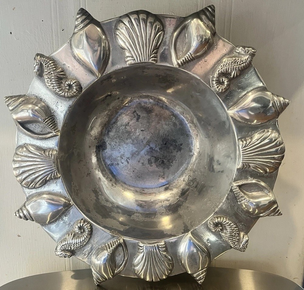 Mariposa Flamingo Large Seashore Shells Starfish Bowl Metal Pewter Salad Fruit