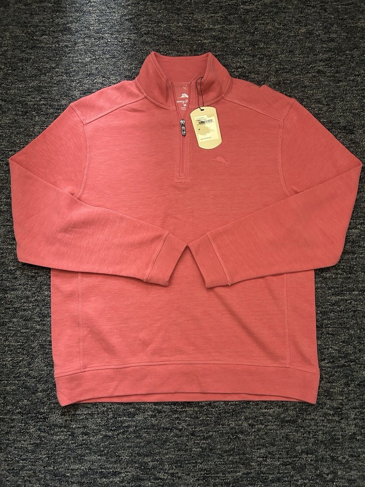 Tommy Bahama Mens Tobago Bay Half Zip Fleece Pullover Medium Candy Rose