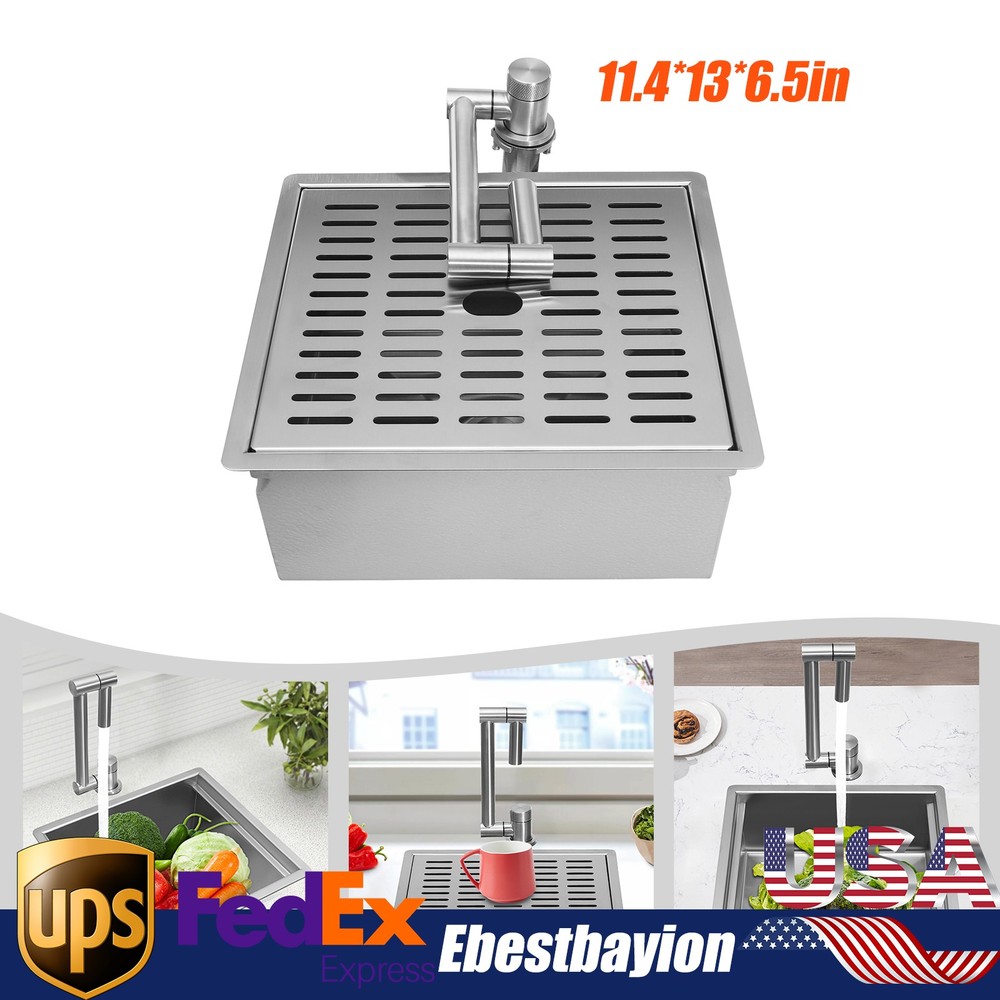 Modern 304 Stainless Steel Sink Kitchen Sink Silver With Faucet + Drain Board US