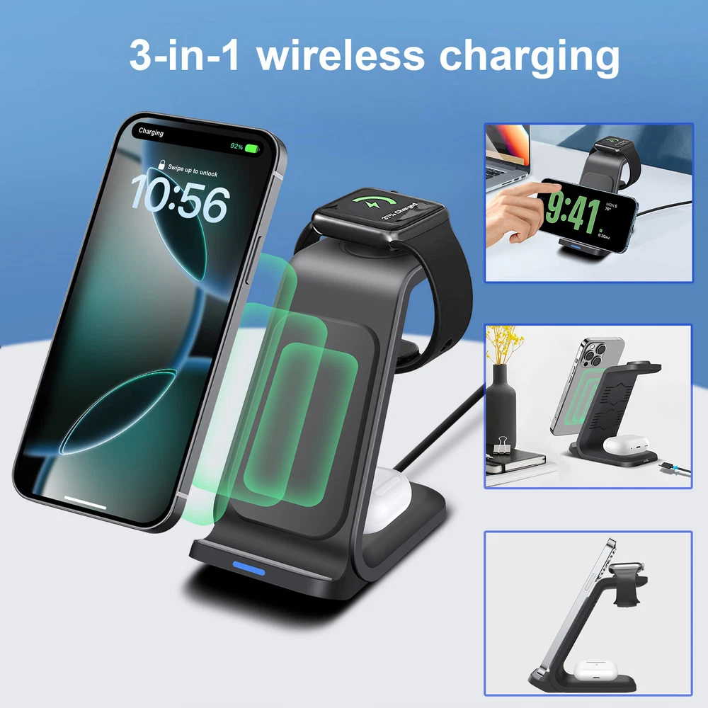 3 IN 1 Wireless Charger Charging Dock Stand Station for iPhones Airpods iWatch