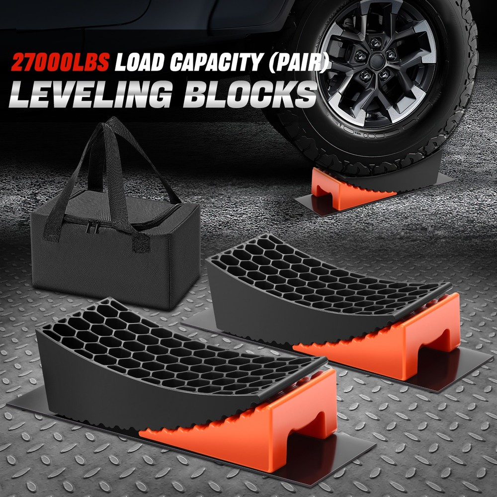 RV Leveling Blocks with Anti-Slip Mats, Wheel Chocks & Carry Bag  