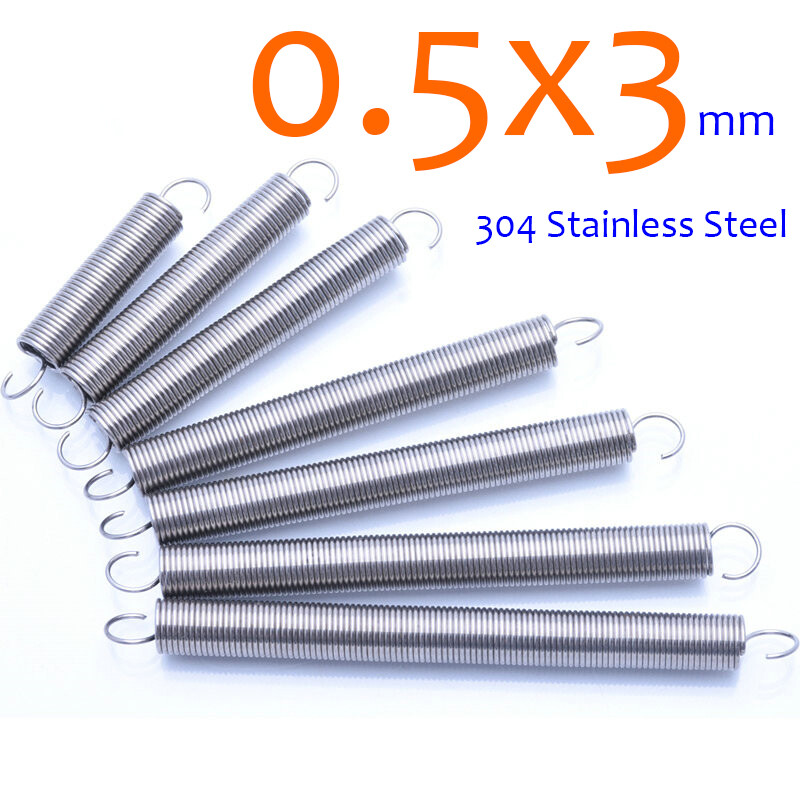 0.5x3mm Stainless Steel Tension Spring Hook Ring-end 10-300mm Length