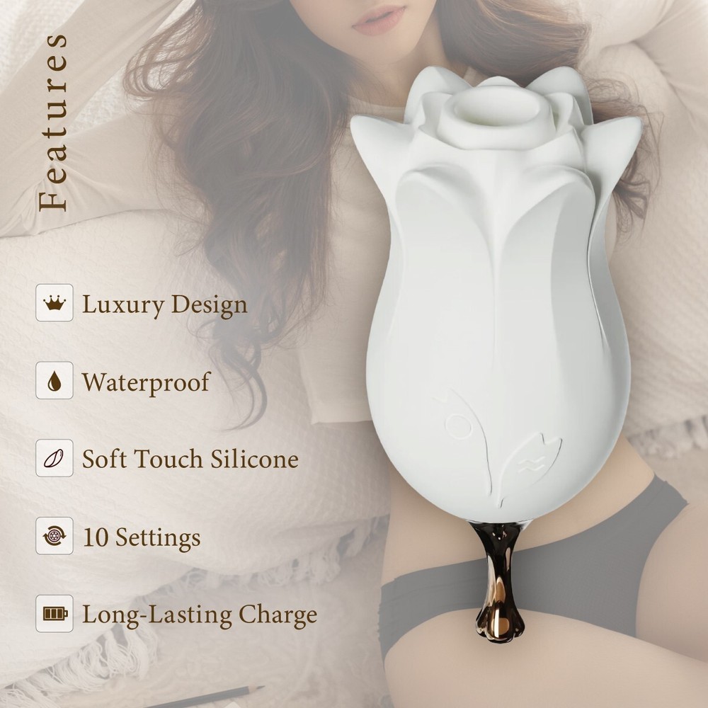 Rose Clit Sucking Vibrator Women Sex Toy Luxury Massager MiGe-White [Flash SALE]-image