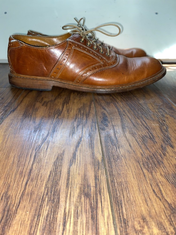 Allen Edmonds Finch Men Size 9.5D Brown Saddle Leather Brogue Oxford Dress Shoe