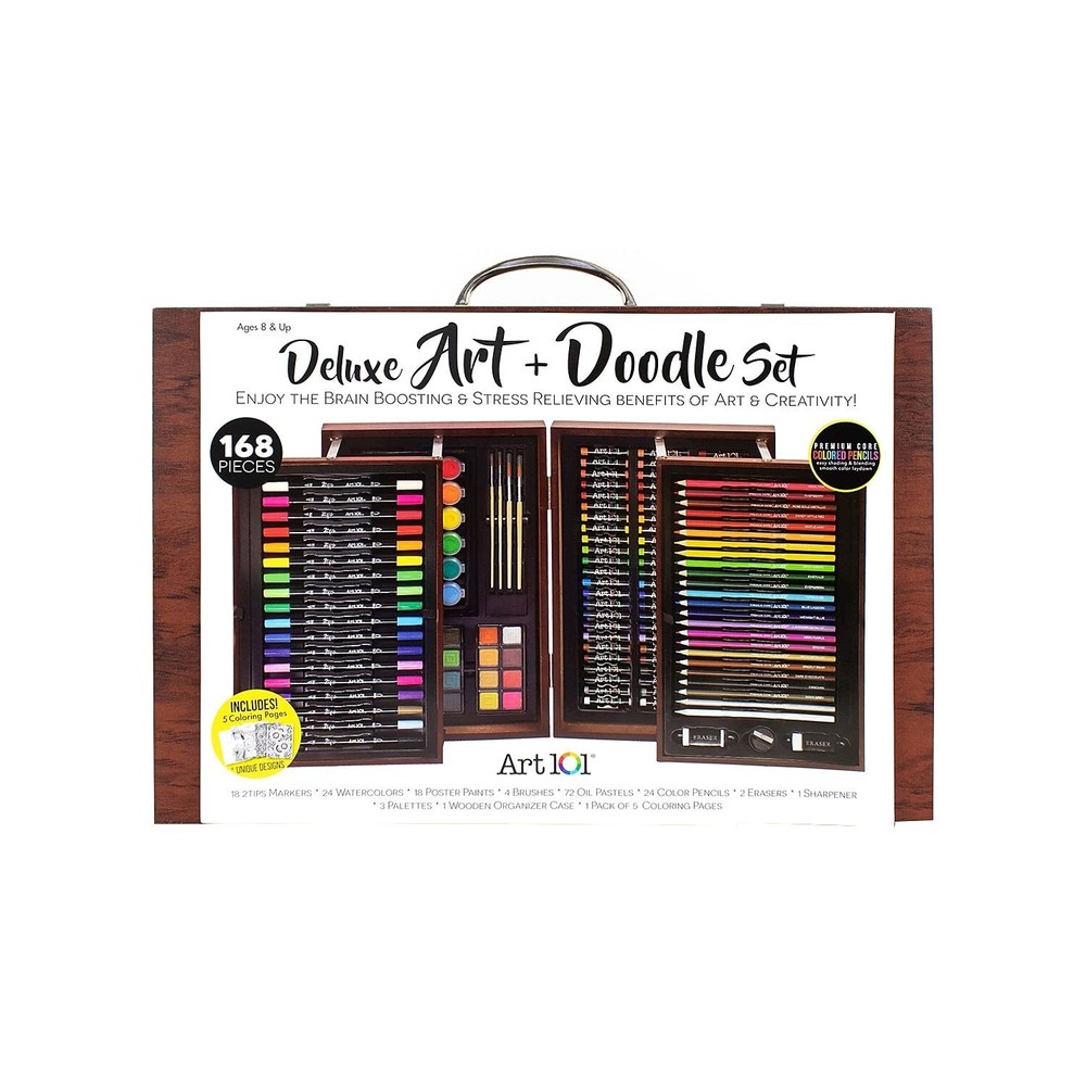 Art 101 Deluxe Art and Doodle Art Set, Assorted Colors, 168 Pieces (53168)