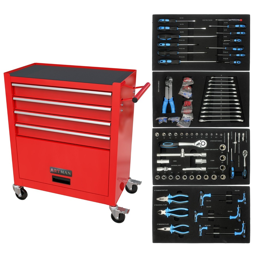 Garage Rrolling Tool Chest Storage Cabinet 5 Drawer Steel Toolbox  w/Tool Sets