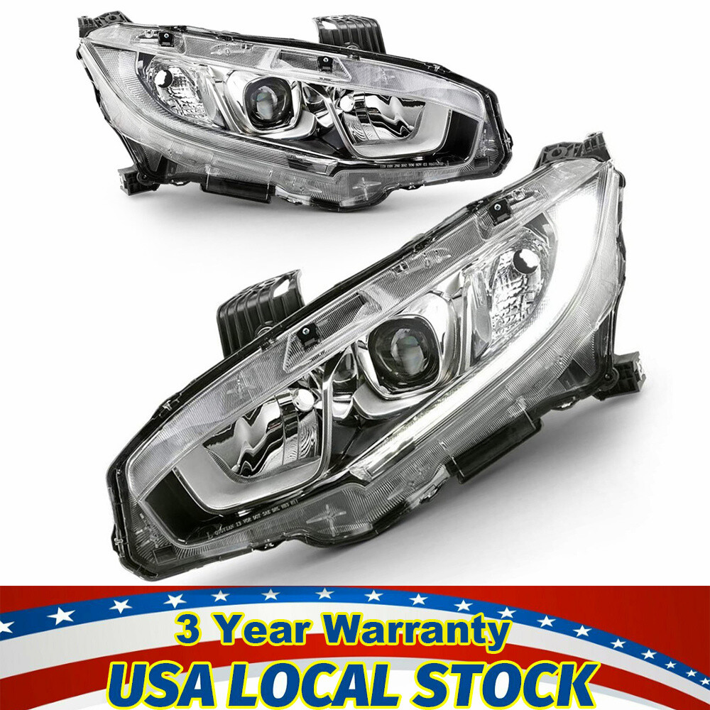 Pair Set For Honda Civic Sedan 2016 2017 2018 Halogen Headlights Headlamps L+R