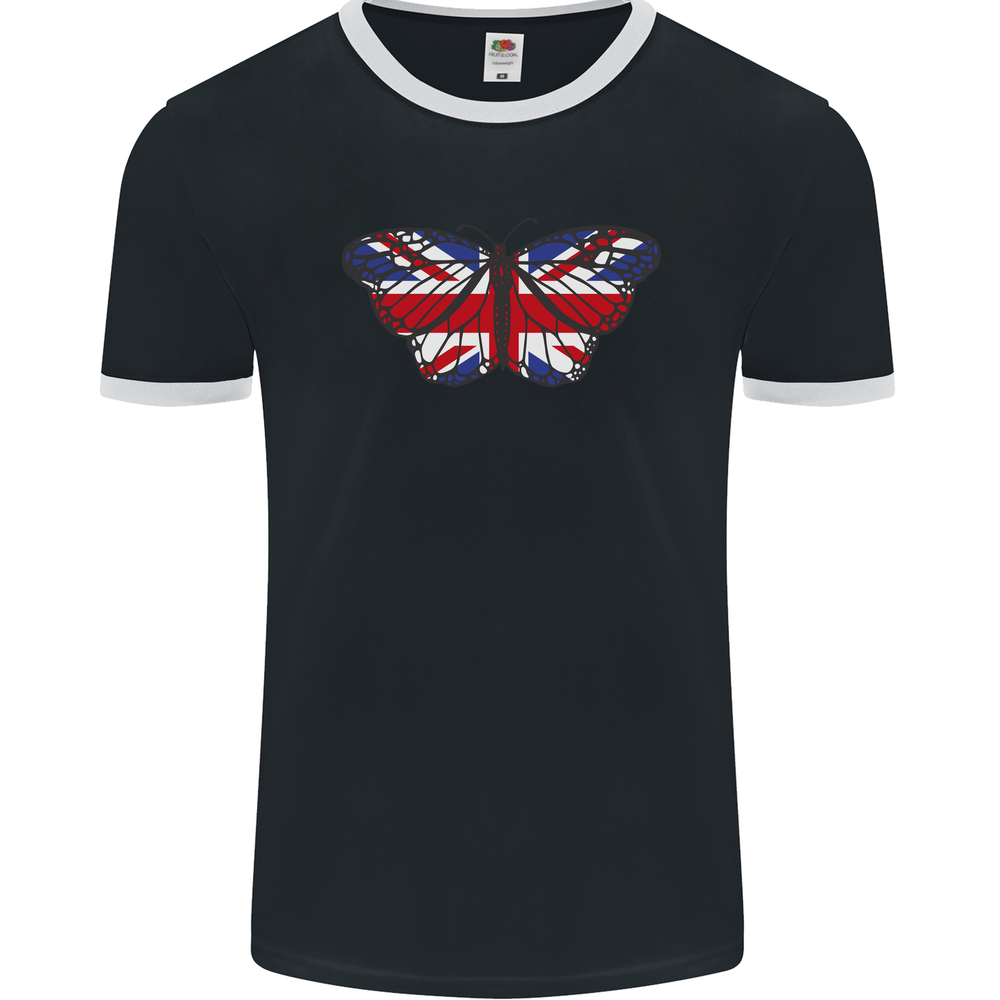 Union Jack Butterfly British Flag Mens Ringer Tee by FotL