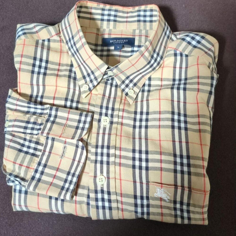 Burberry London BD Shirt Long sleeve Nova Check Beige Cotton Men Size L Used