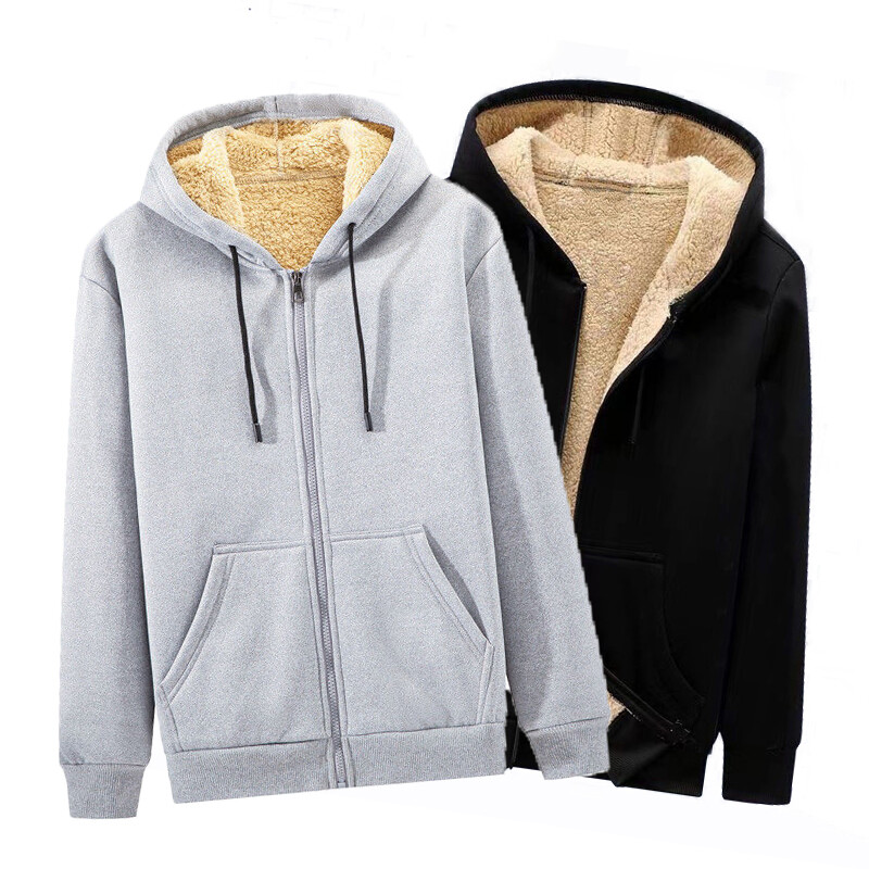 Men Sweatshirt Jacket Parka Outwear Winter Warm Hoodie Coat Fleece Fur Hooded
