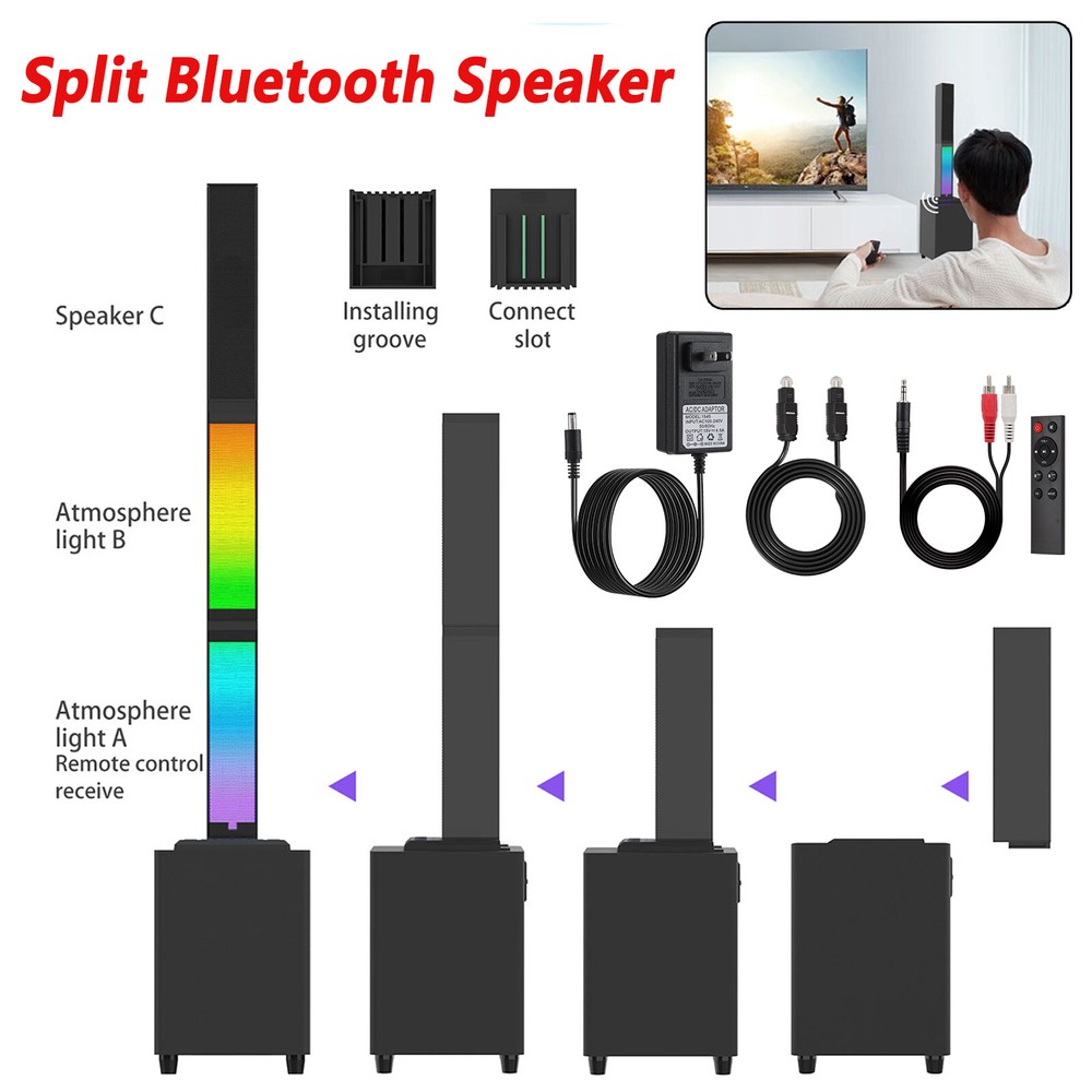 45W Split Bluetooth Sub Speaker with RGB Light Strip for Home Audio BS-68