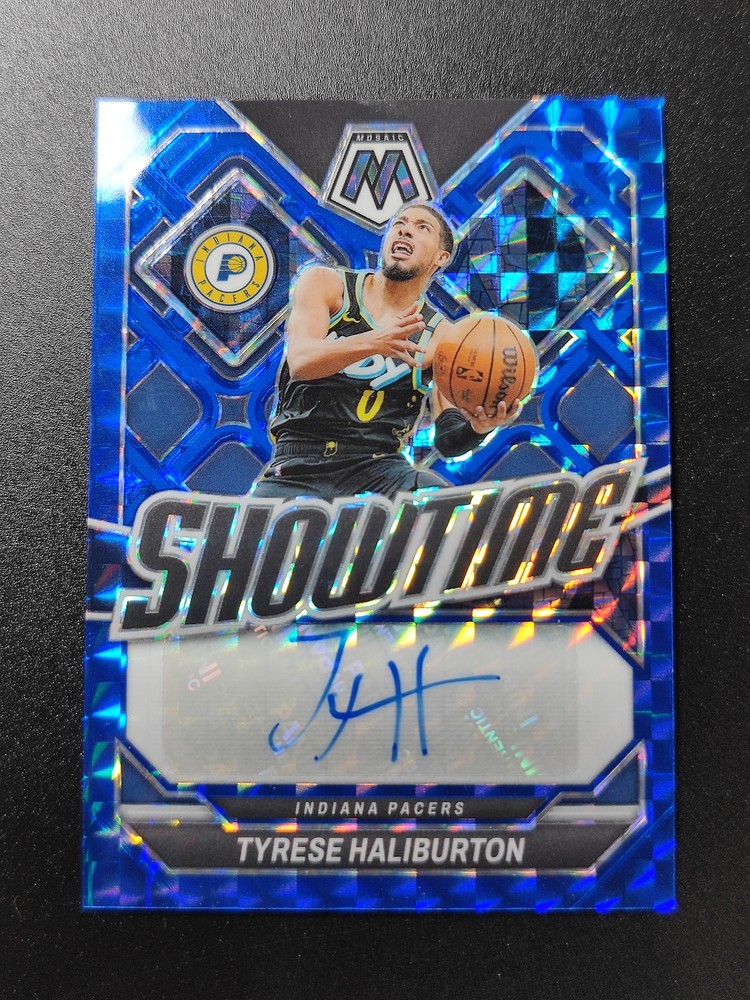 Tyrese Haliburton 2023-24 Panini Mosaic Showtime Auto 27/49 Blue Geometric -JJ