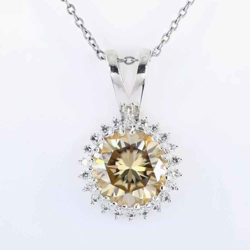 4.70 Ct Champagne Diamond Pendant in 925 Silver Certified for Her Gift