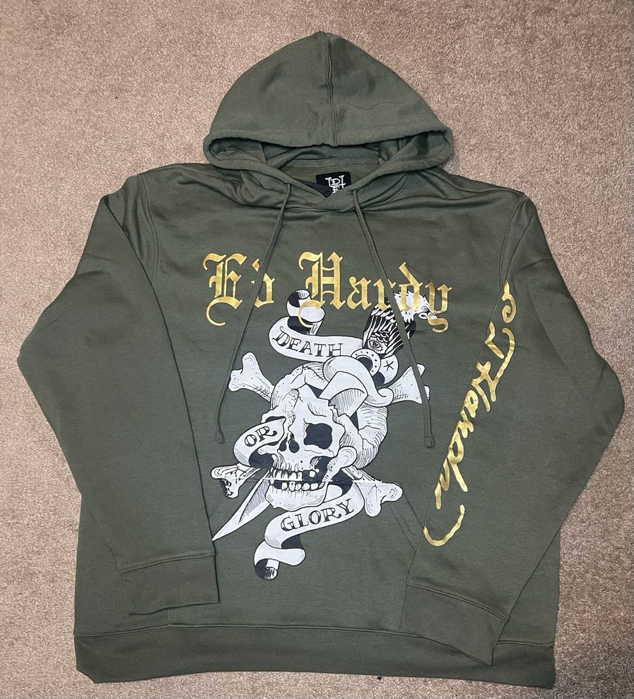 Ed Hardy Death Or Glory Olive Green Hoodie EHM1300-70 Sz.2XL