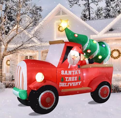 7.5 FT Red Truck Christmas Inflatables Outdoor Decorations, Weatherproof