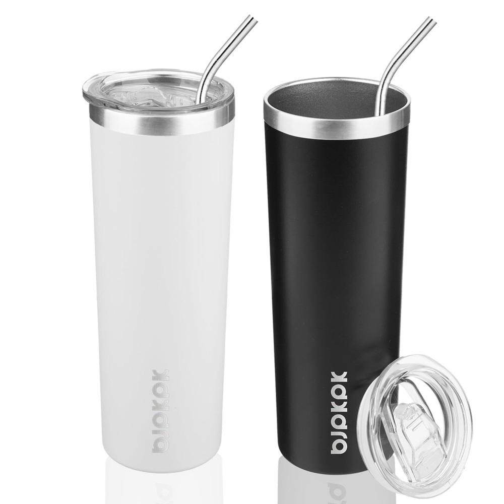 20 oz Skinny Tumbler with Lid 2 Pack Slim Insulated Travel Coffee Cup Stainle...