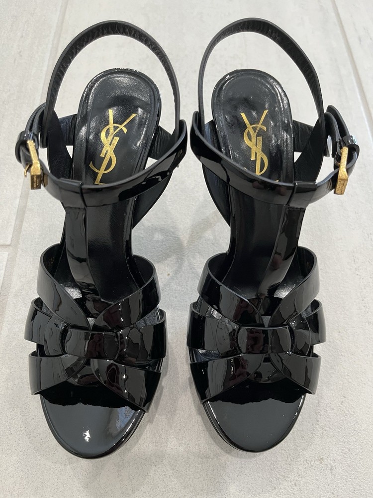 YSL Tribute Patent T-Strap Platform Sandal EU 35.5