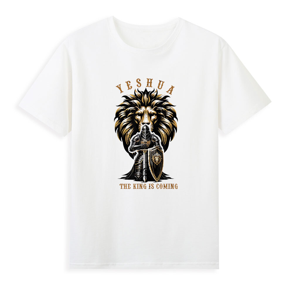 Yeshua The King Is Coming Lion With Warrior Jesus Christian Men's White T-Shirt
