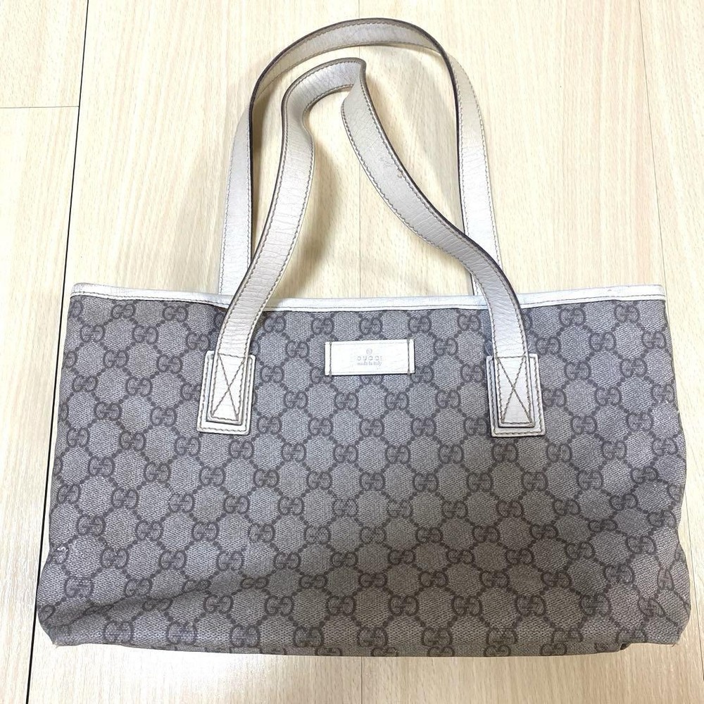 Gucci GG Supreme Canvas Tote Bag White Leather Handles 30x21x9cm Used