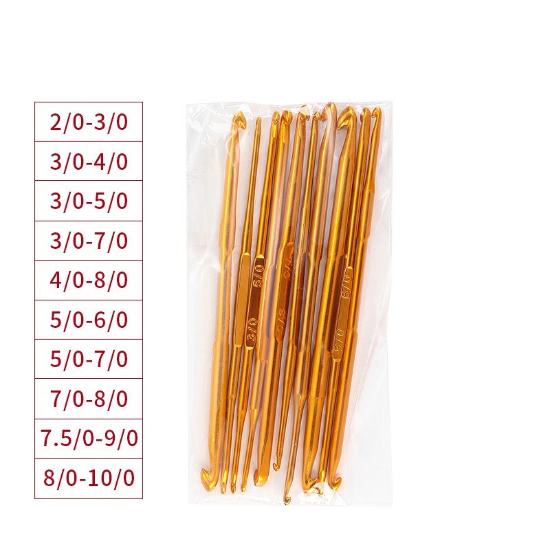 Double End Aluminum Crochet Hooks Set 2/0-10/0 Golden Knitting Needles 10Pcs-image