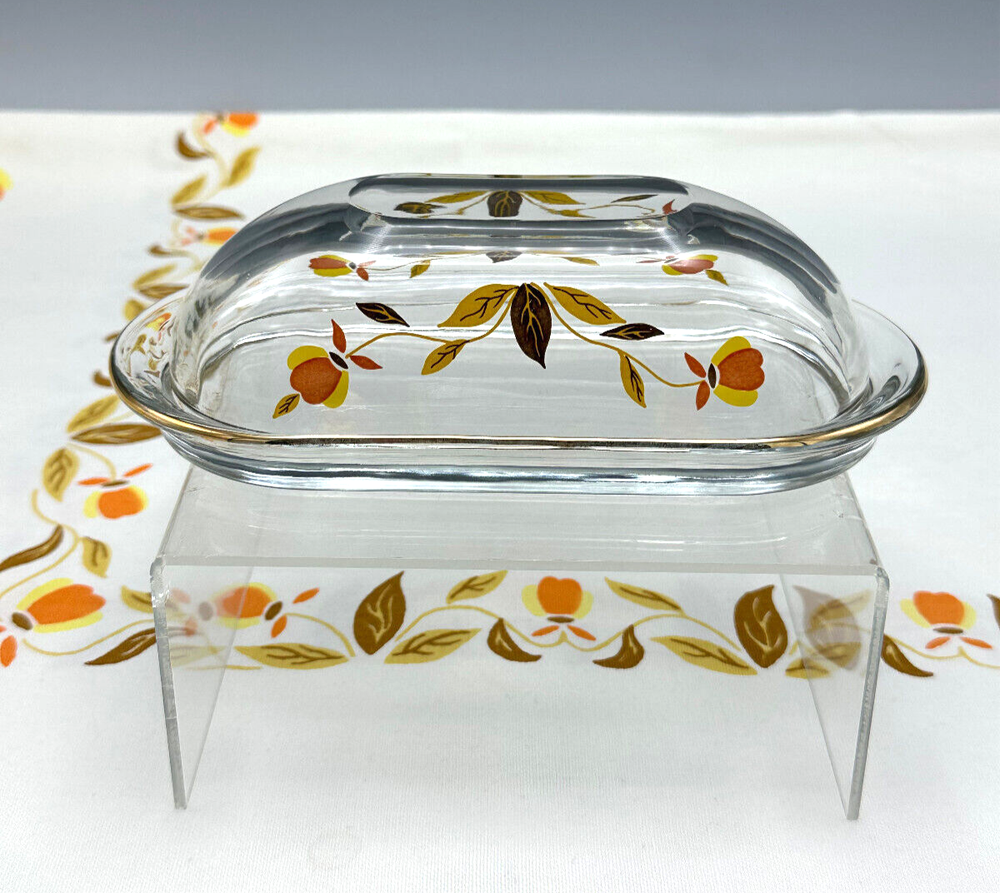 Hall China Jewel Tea Autumn Leaf Glass 1/4 Pound Butter Dish China Specialties