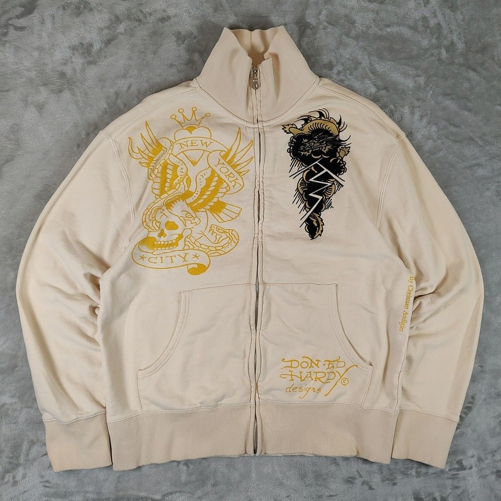 Ed Hardy Christian Audigier Y2K streetwear full zip eagle skull jacket mens M