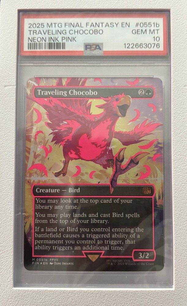 Traveling Chocobo (Borderless) (Neon Ink Pink) Final Fantasy Foil PSA 10