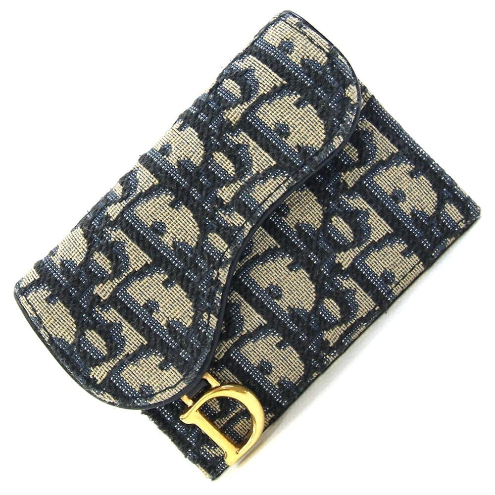DIOR Oblique Navy Canvas Leather Coin Case S5653CTZQ with Box