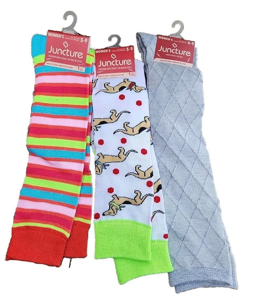 Juncture Boho KNEE HIGHS  SIZE 5-9  3 Pair GREAT COLORS  Dogs NEW WITH TAGS *