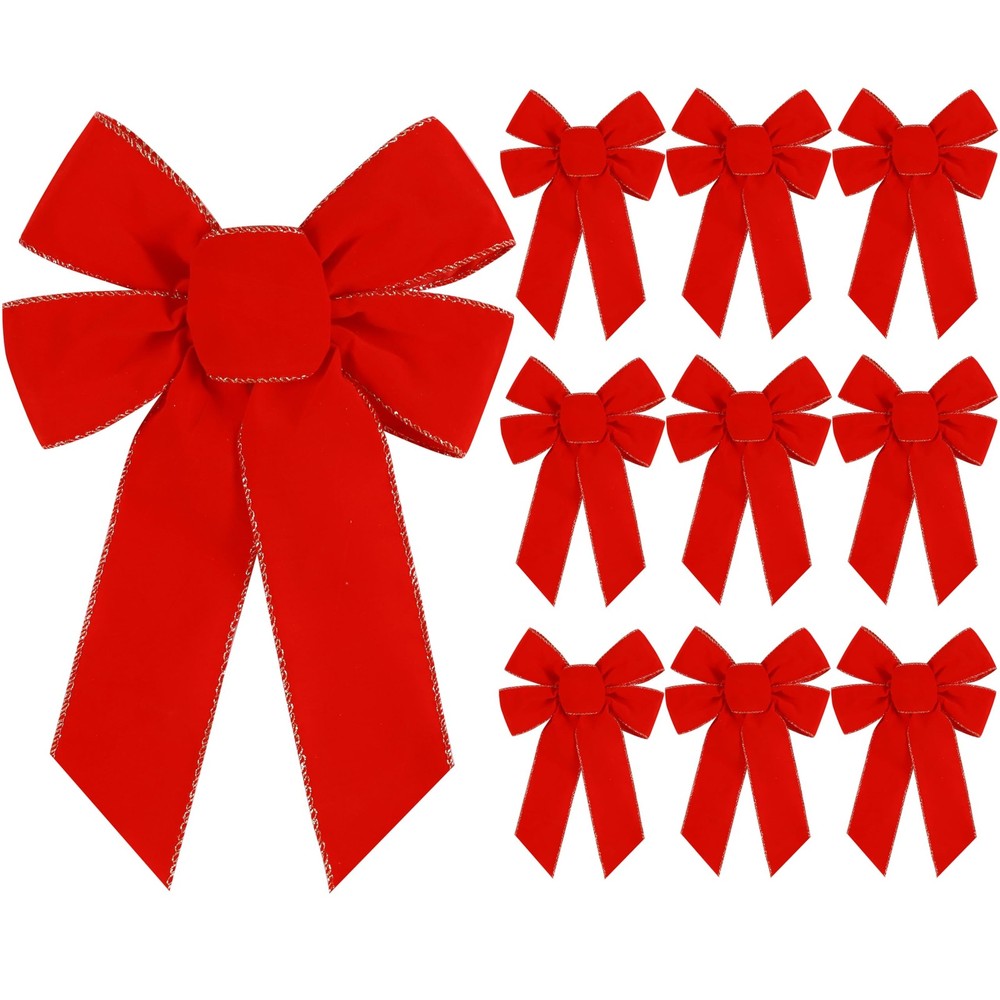 Yuubin 10 Pcs Red Bows Christmas Tree Decorations,9”x13” Large Velvet Wreath ...