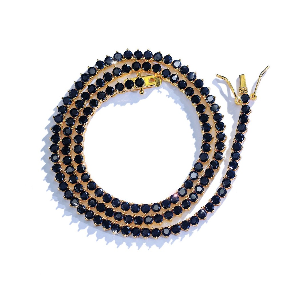 Chic Gold Plated Small Round Black Cubic Zircon Tennis Choker Necklace for Women