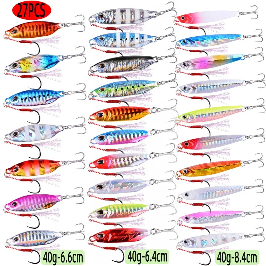 27PCS Mix Metal Jigs Fishing Lures Set Crankbait Jiging Spoons Sinking Wobbler