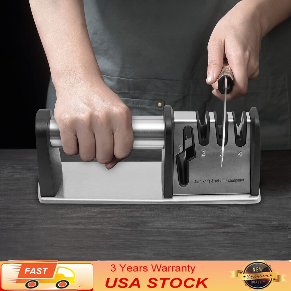 Professional 4-Stage Knife Sharpener with Ceramic & Tungsten Blades for Kitchen Tools